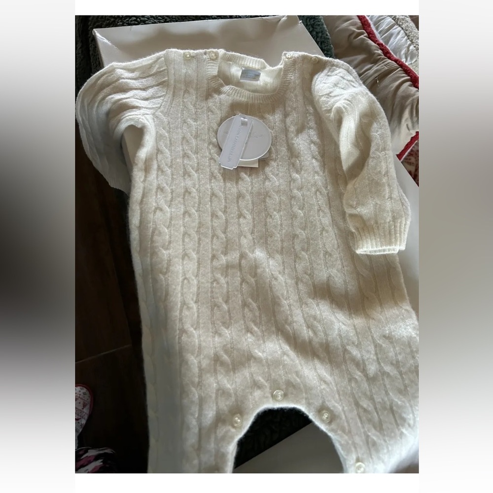 Edgehill Collection Baby 100% 
CASHMERE Cableknit Ivory
Unisex Coverall